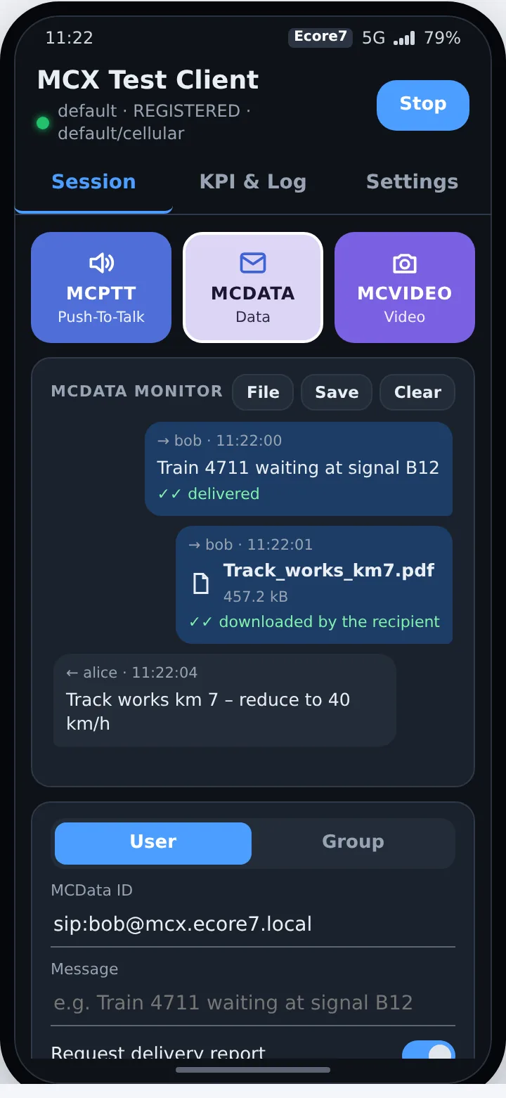 MCData monitor in the app