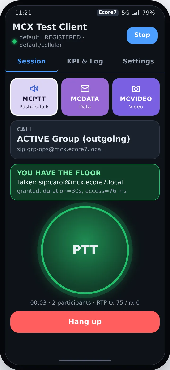 MCPTT group call in the app